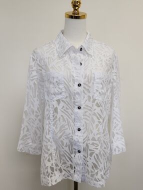 White Sheer Button-Front Women's Top
